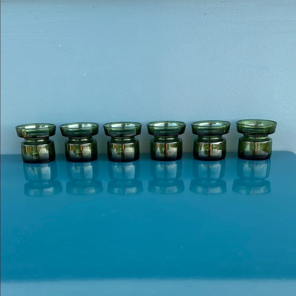 Vintage Dansk Designs Denmark Set Of 6 Green Glass Candleholders